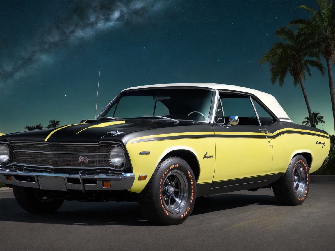 Classic Muscle Car in Black and Yellow with Vinyl Roof