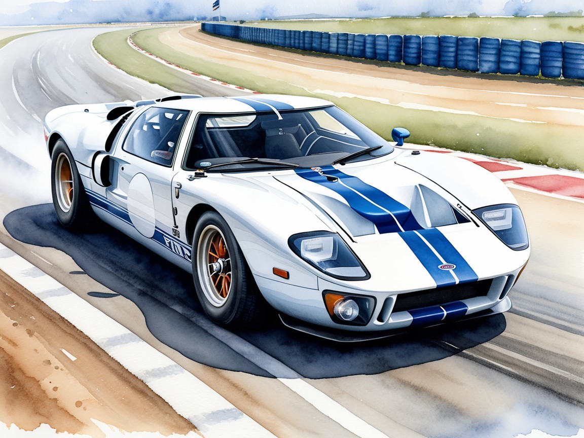 Vintage Racing Car with Blue Stripes on Track
