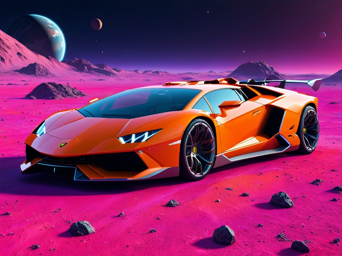 Orange Lamborghini Aventador in Surreal Landscape