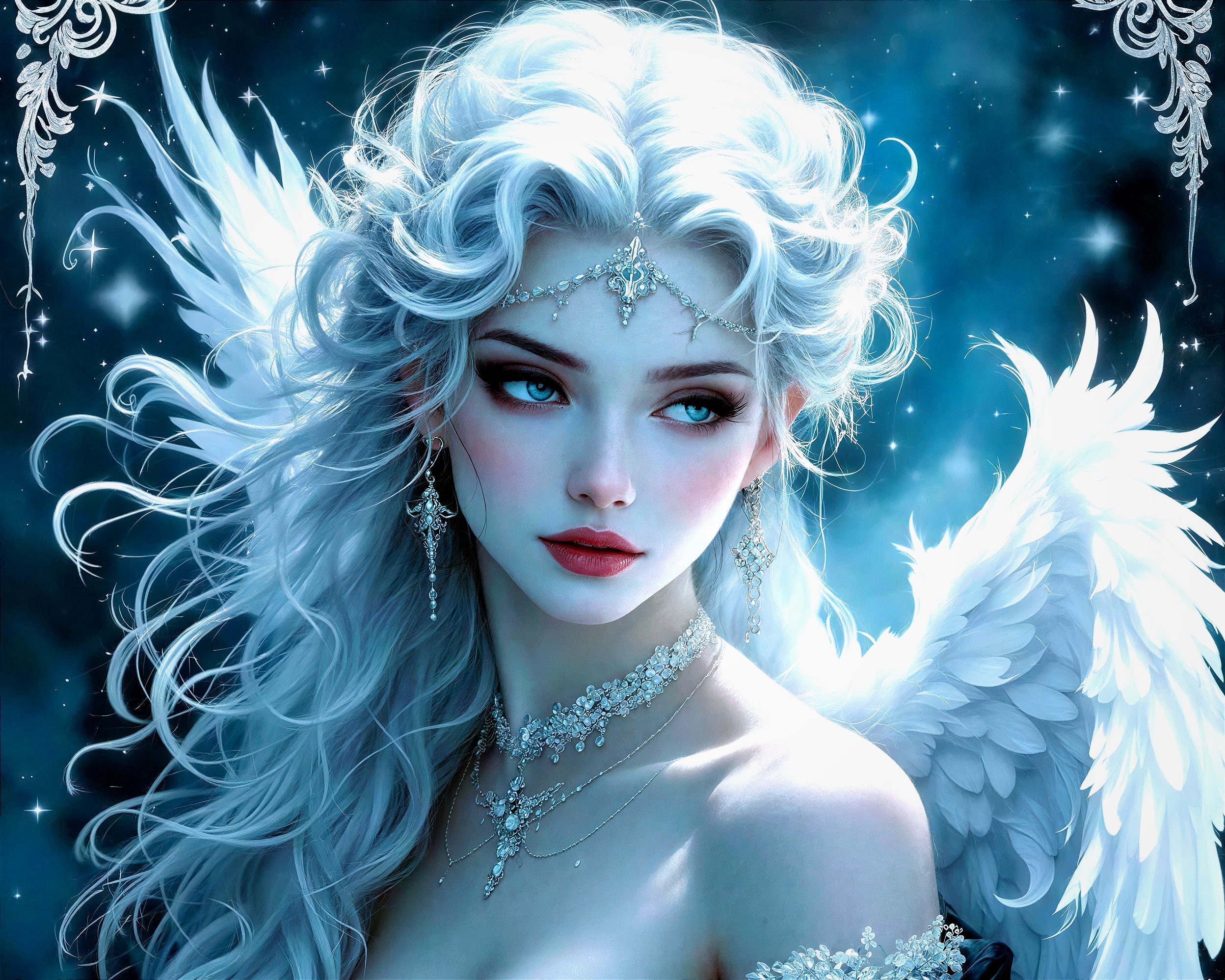 Digital Painting of an Angel in Starry Night Sky