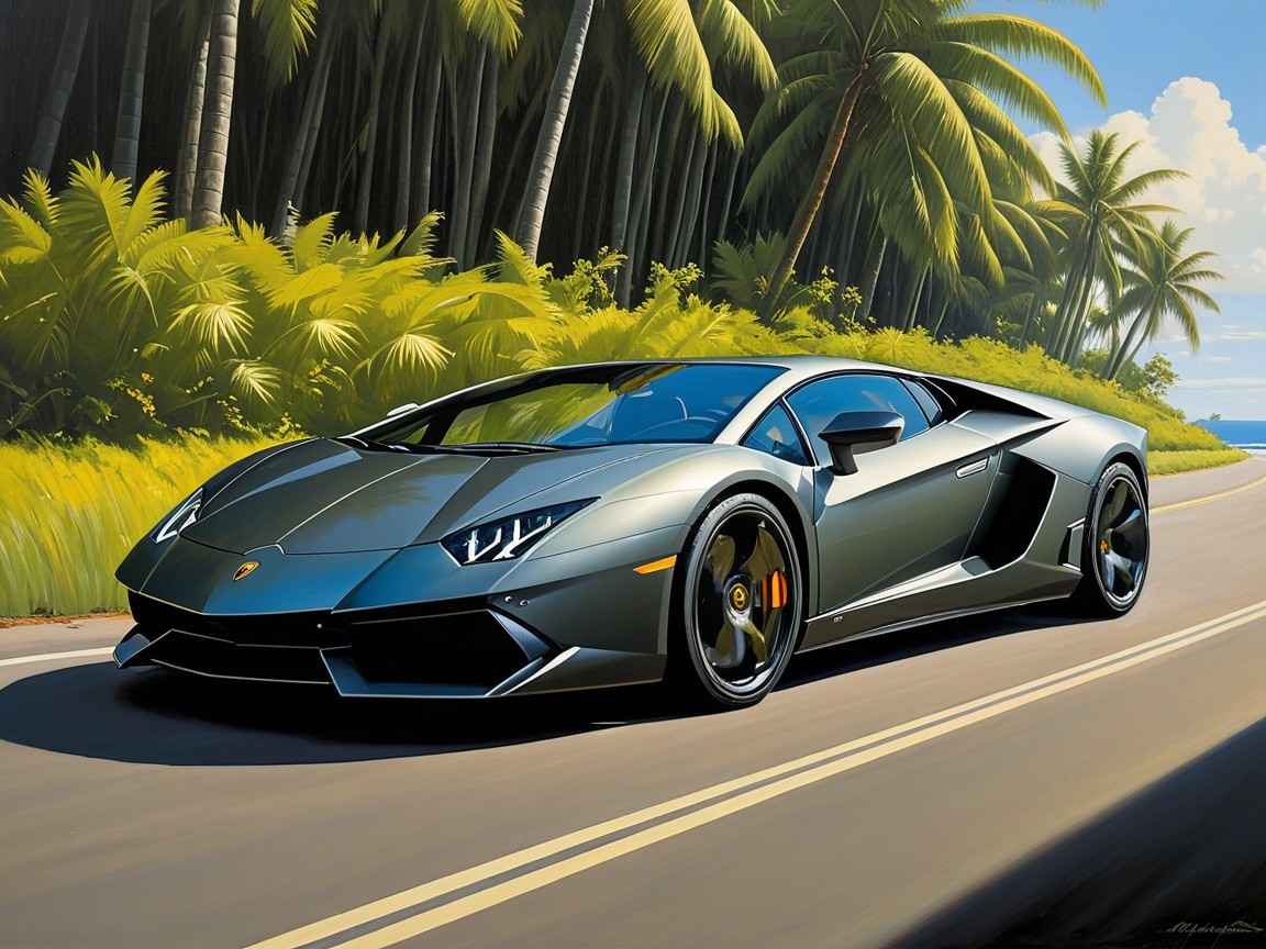 Lamborghini Aventador on a Winding Tropical Road