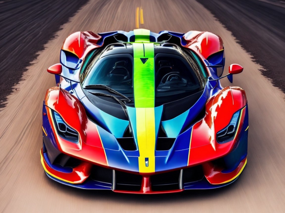 Vibrant Multicolored Sports Car on Empty Road