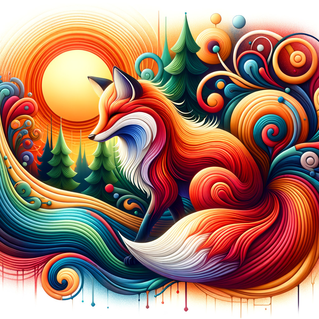 Vibrant Fox Illustration in Whimsical Landscape