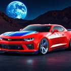 Vibrant Orange Chevrolet Camaro in Desert Night Scene