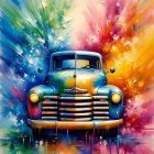 Surreal Colorful Truck Against Abstract Background