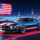 Vintage Muscle Car with Futuristic City Skyline