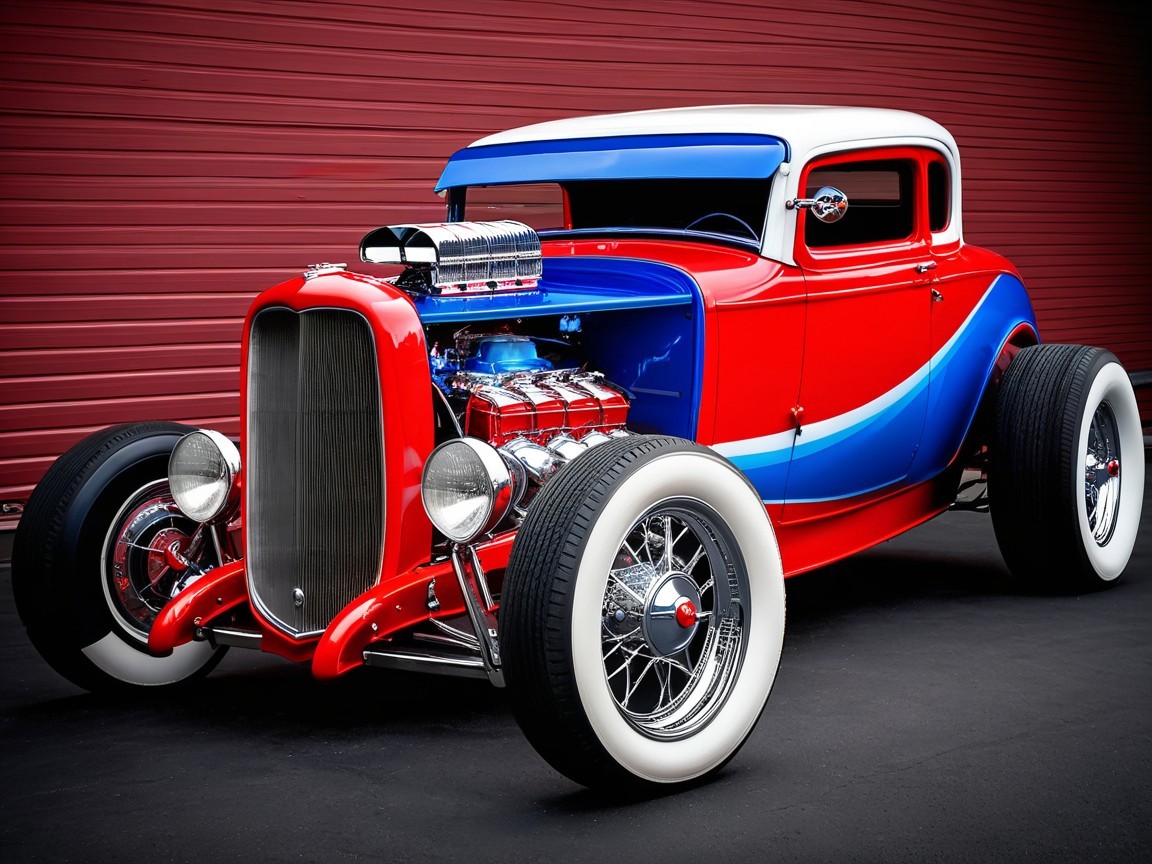 Classic Hot Rod with Glossy Blue and Red Design
