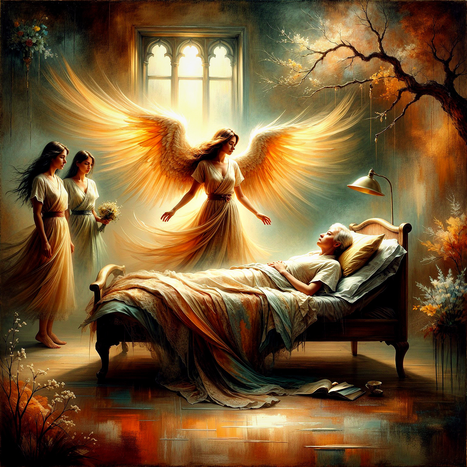 Serene Scene with Guardian Angel and Gentle Figures