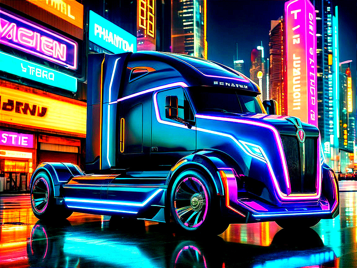 Futuristic Truck Design with Neon Lights in Urban Setting