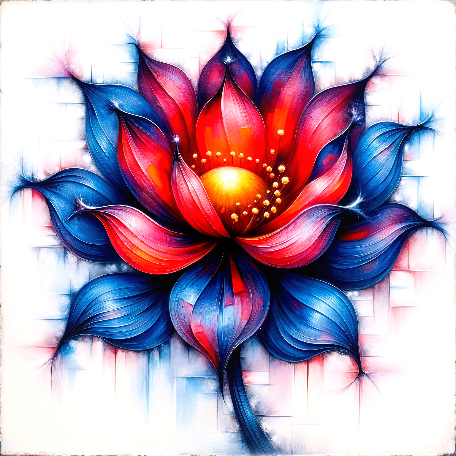 Vibrant Lotus Flower with Swirling Red and Blue Petals