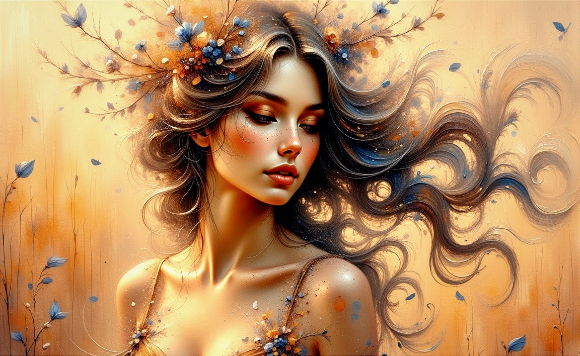 Tranquil Portrait of a Woman with Floral Elements