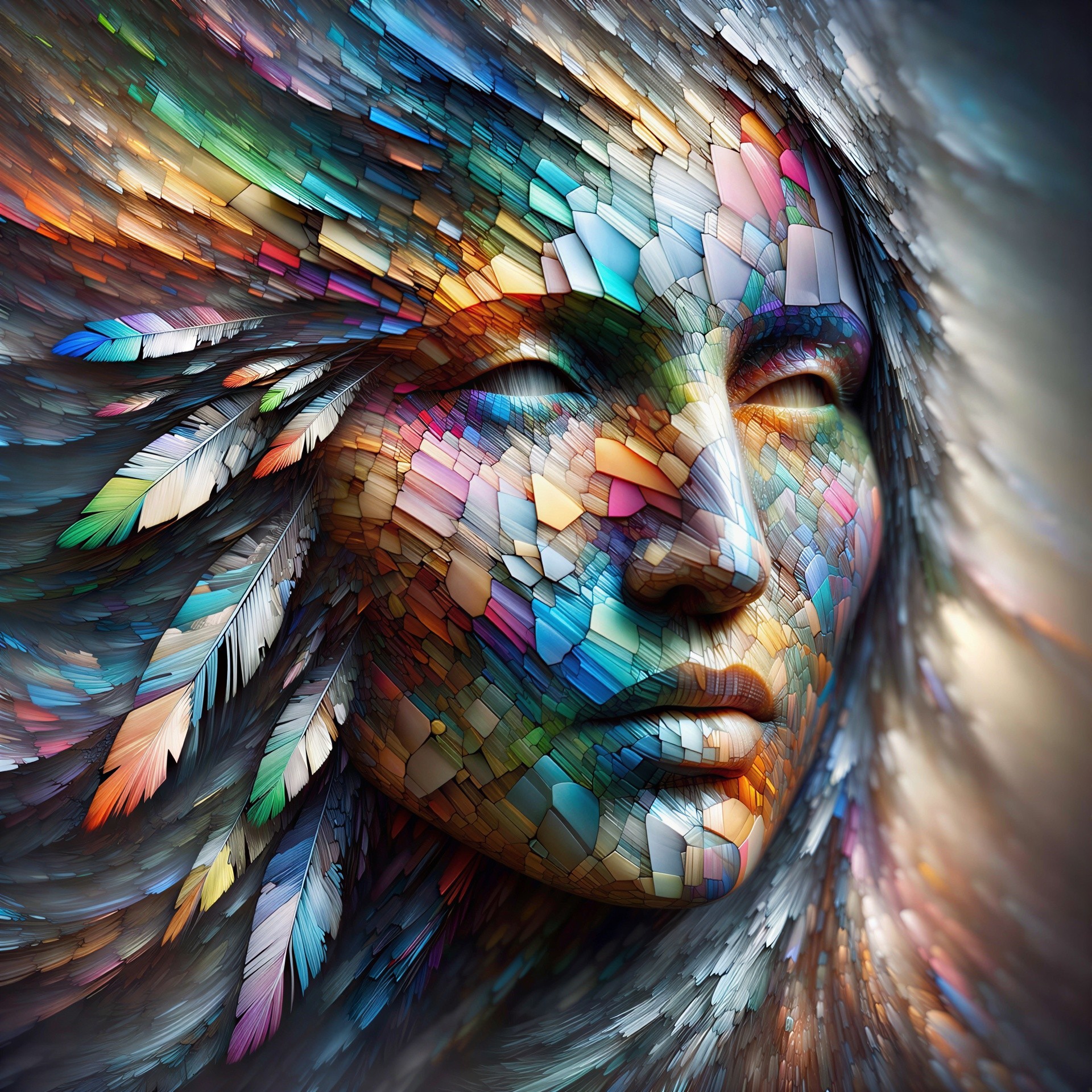 Mosaic Portrait of a Feminine Face in Vibrant Colors