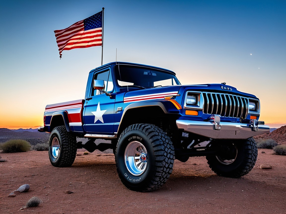 Classic Pickup Truck with Patriotic Color Scheme