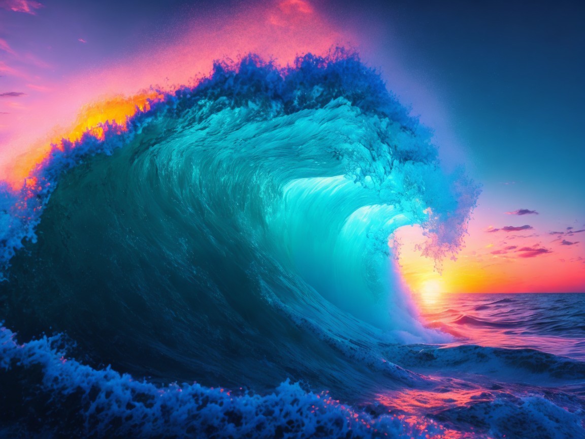 Majestic Ocean Wave at Sunset with Vibrant Colors