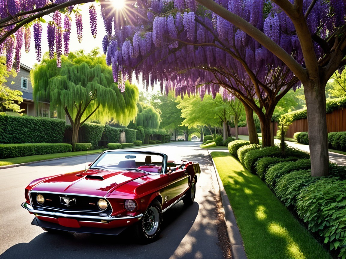Red Convertible Car on a Picturesque Suburban Street