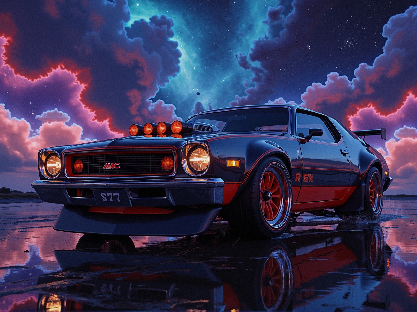 Vintage Muscle Car with Bold Black and Red Design
