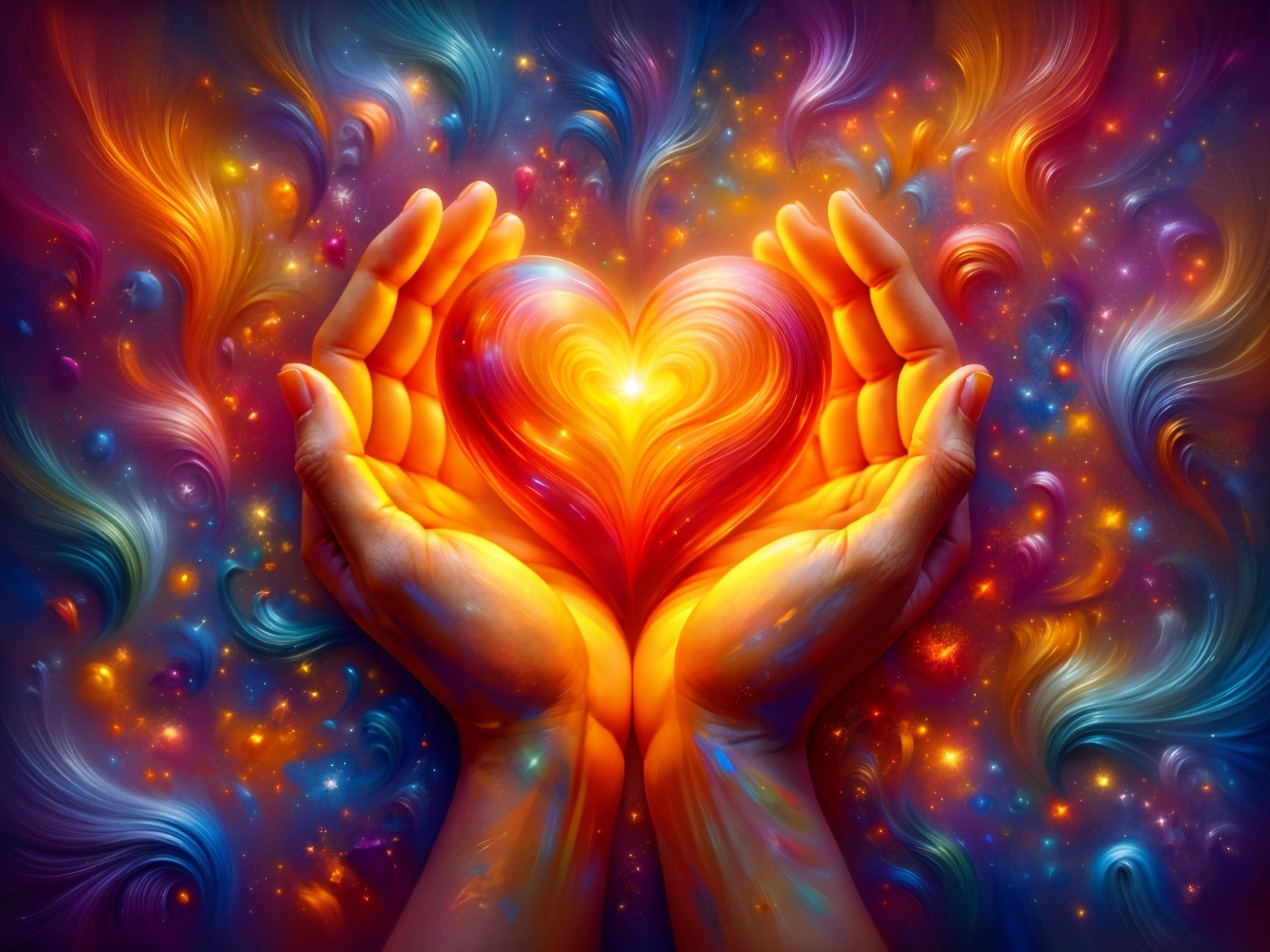 Vibrant Heart Surrounded by Colorful Luminous Patterns