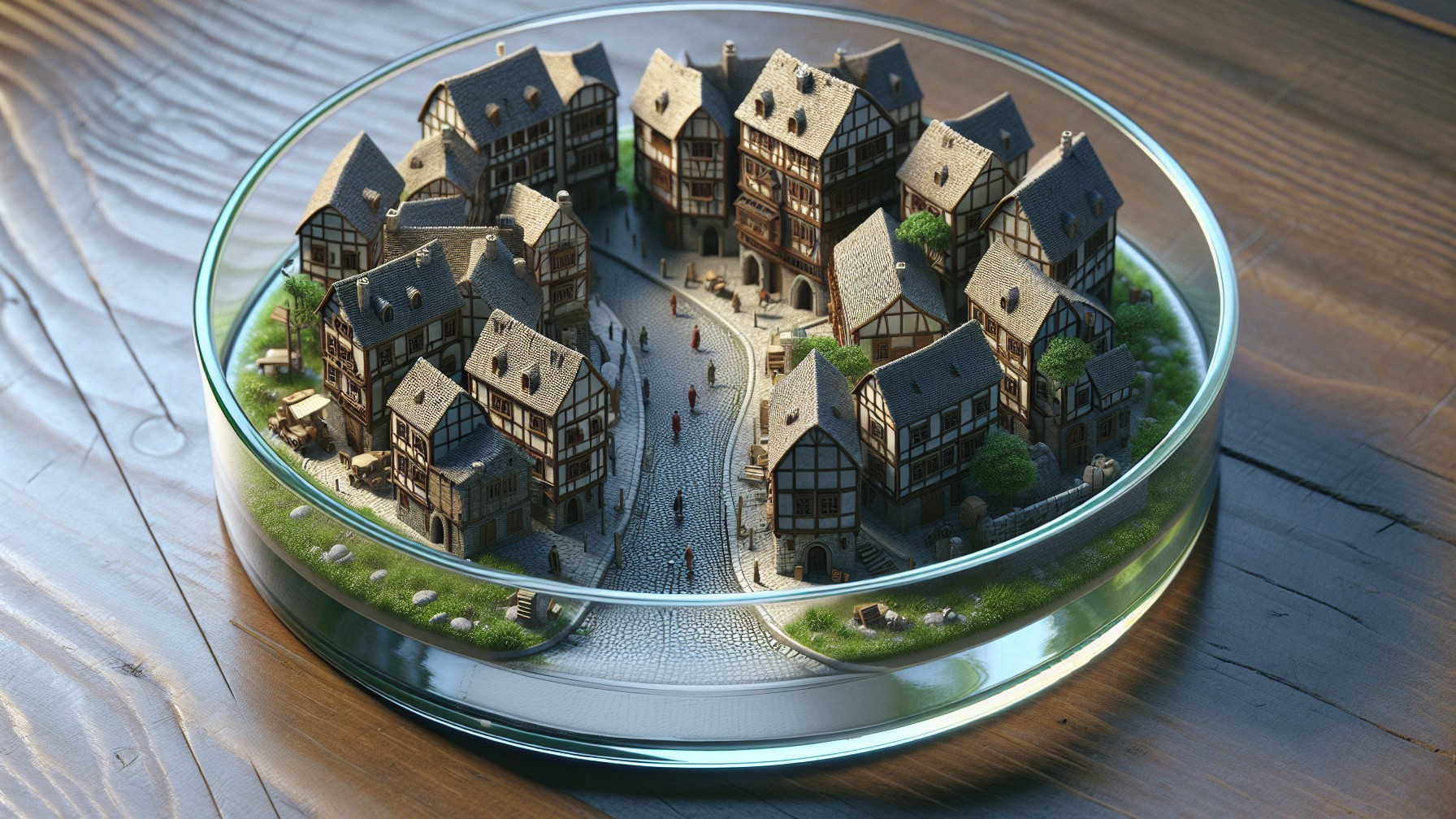 Miniature Village Scene Under Glass Cloche Display