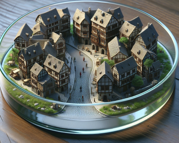 Miniature Village Scene Under Glass Cloche Display