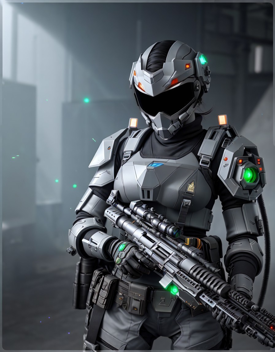 Futuristic Soldier in Advanced Metallic Armor Design