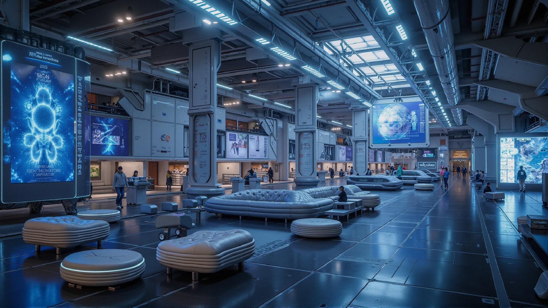 Futuristic Atrium with High-Tech Design and Lighting