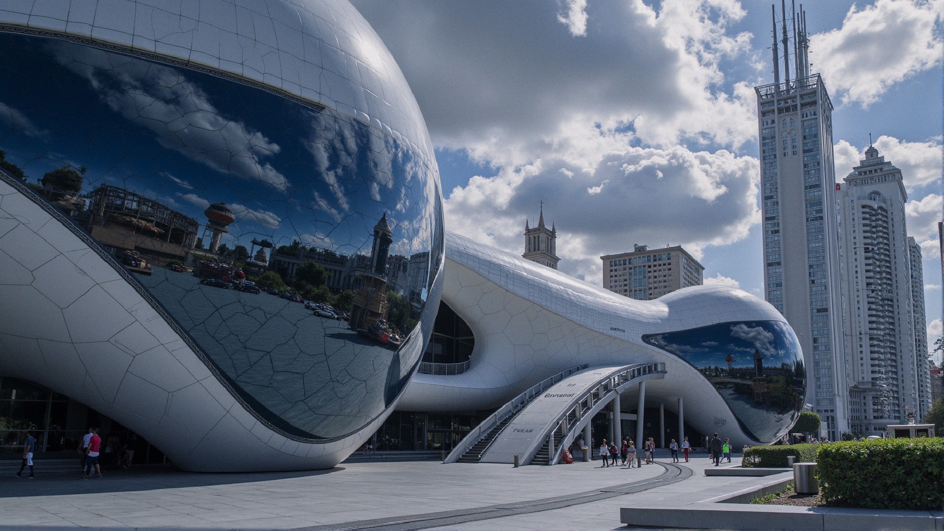 Avant-garde architectural structure with curved lines