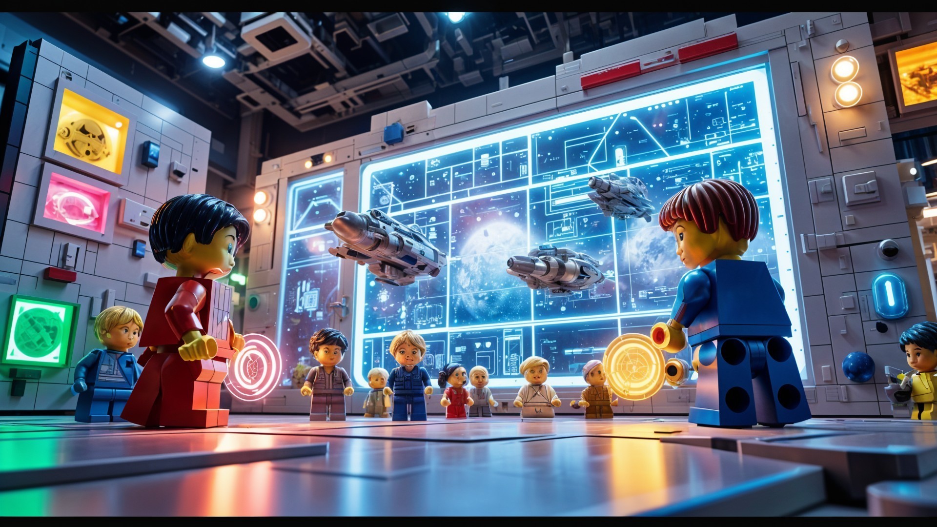 LEGO Scene with Mini-Figures and Star Map Display
