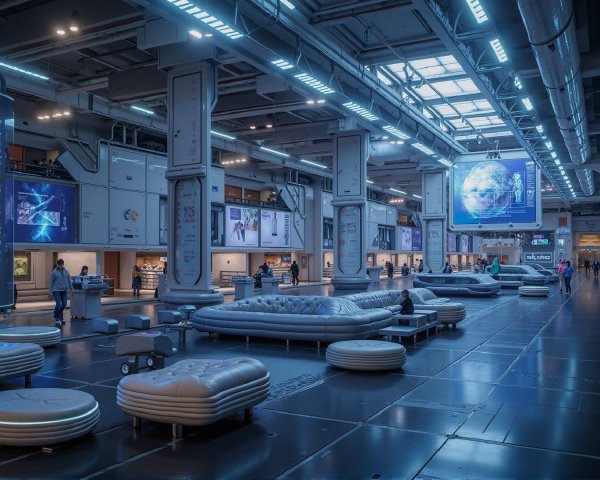 Futuristic Atrium with High-Tech Design and Lighting