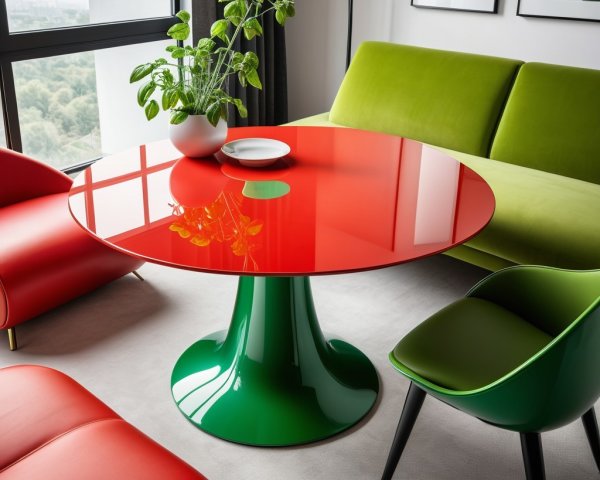 Vibrant Interior with Round Table and Modern Seating