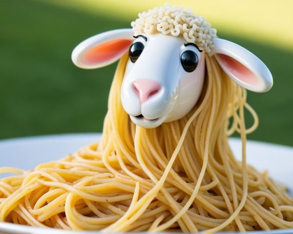 Whimsical Ceramic Sheep Head with Spaghetti Mane