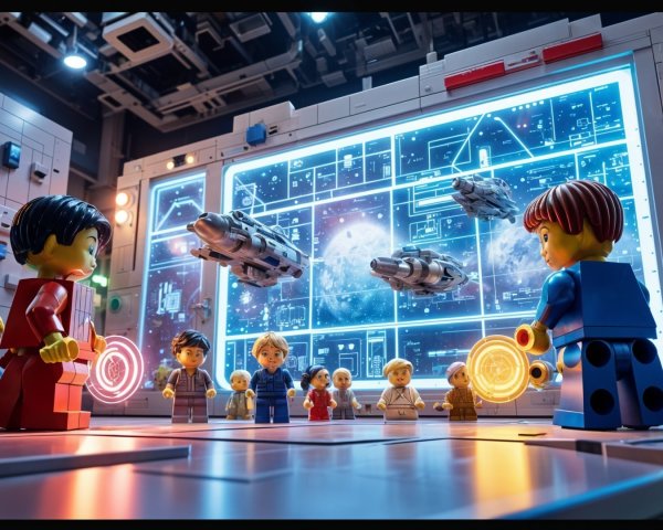 LEGO Scene with Mini-Figures and Star Map Display
