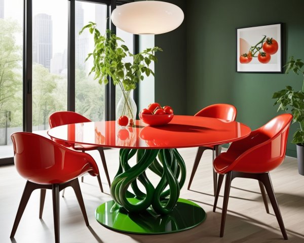 Modern Dining Area with Glossy Red Round Table