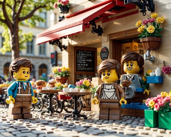 Lego Town Square with Café and Colorful Figures