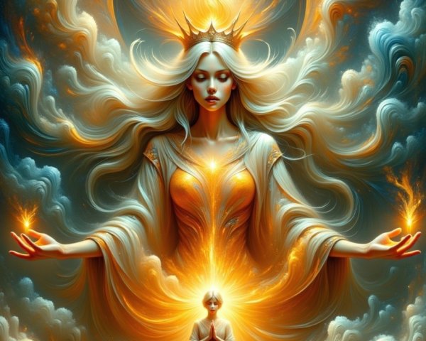 Radiant Figure in Mystical Colorful Scene