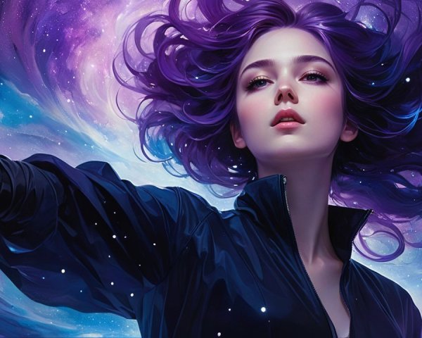 Celestial Portrait of a Young Woman in Cosmic Setting