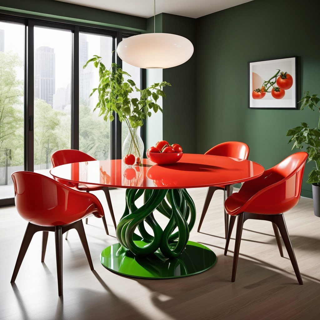 Modern Dining Area with Glossy Red Round Table