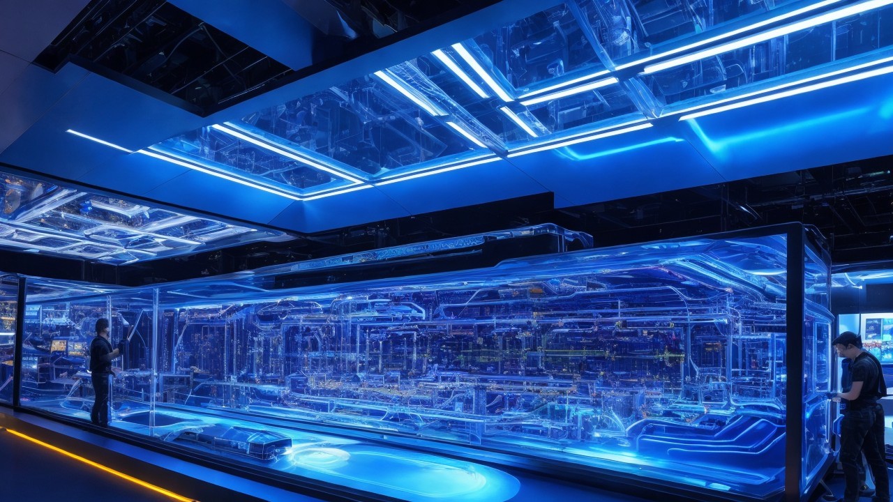 Futuristic High-Tech Display with Transparent Panels