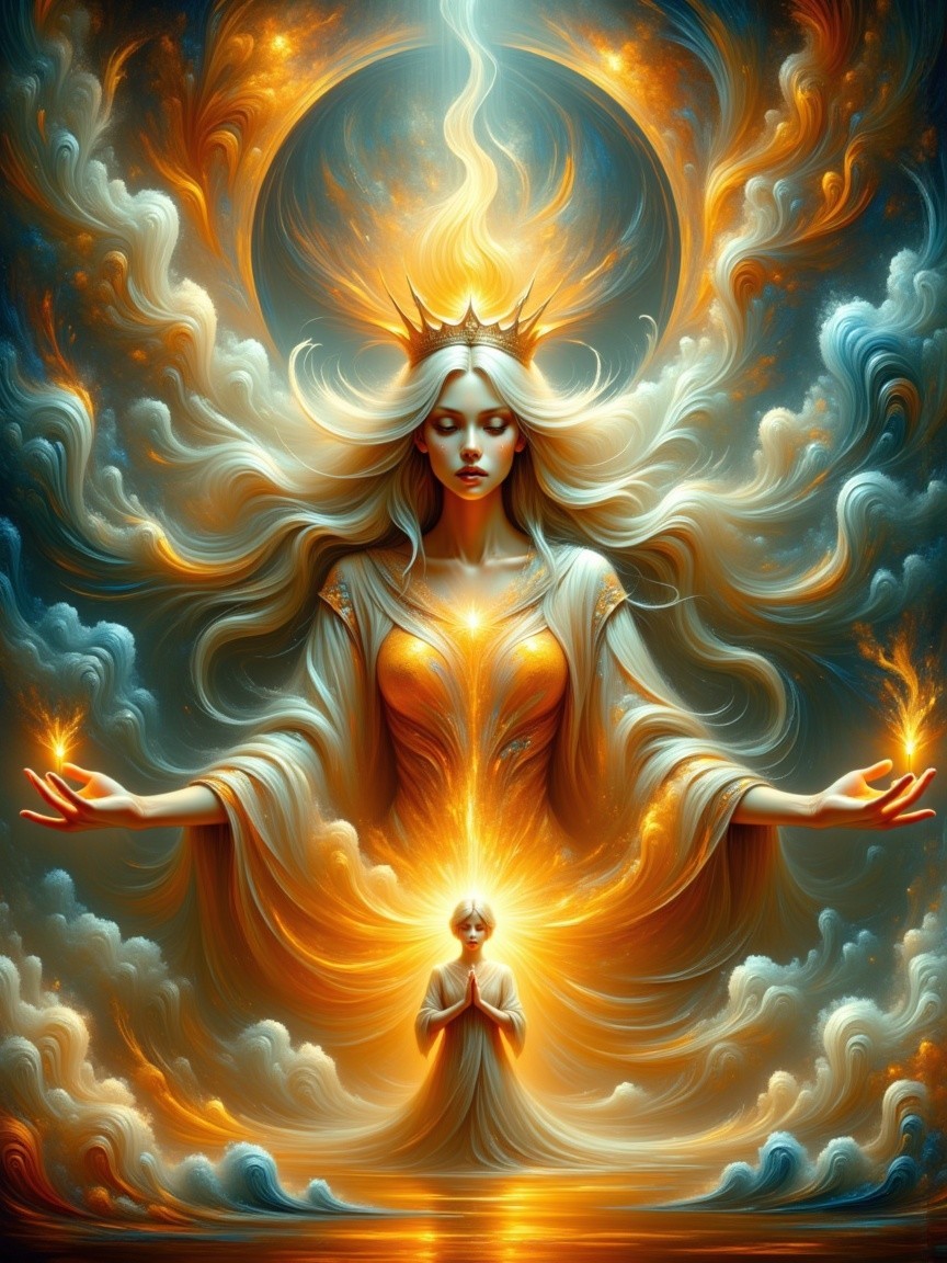 Radiant Figure in Mystical Colorful Scene