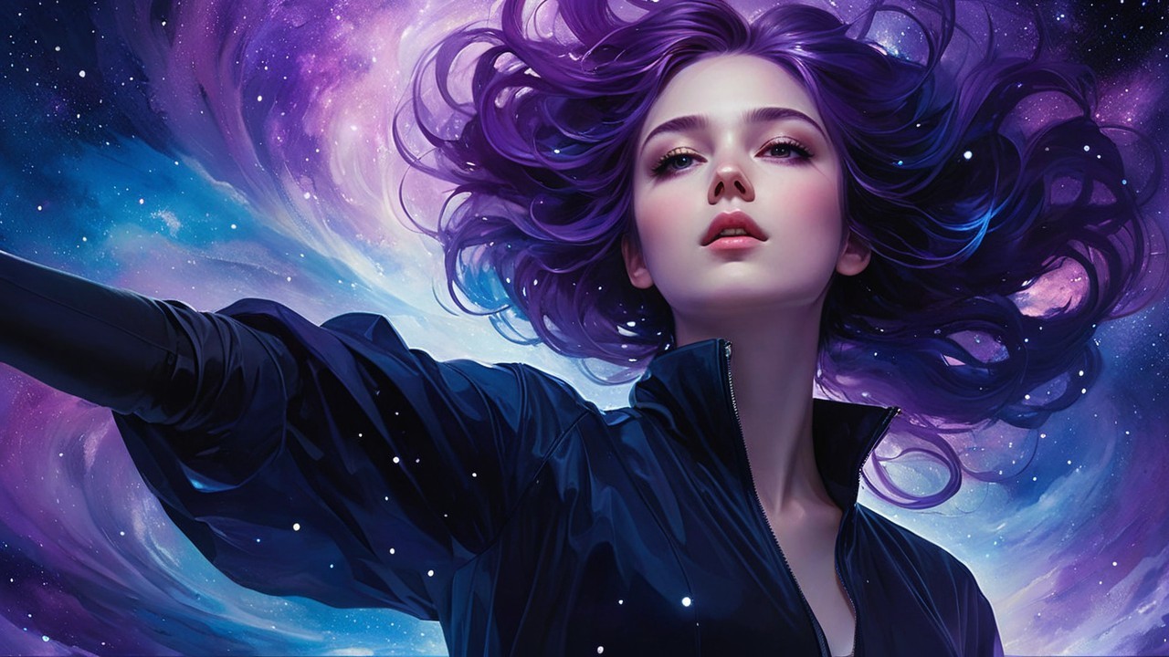 Celestial Portrait of a Young Woman in Cosmic Setting