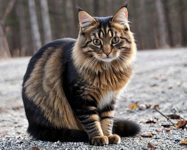 Majestic Cat on Gravel Path with Green Eyes
