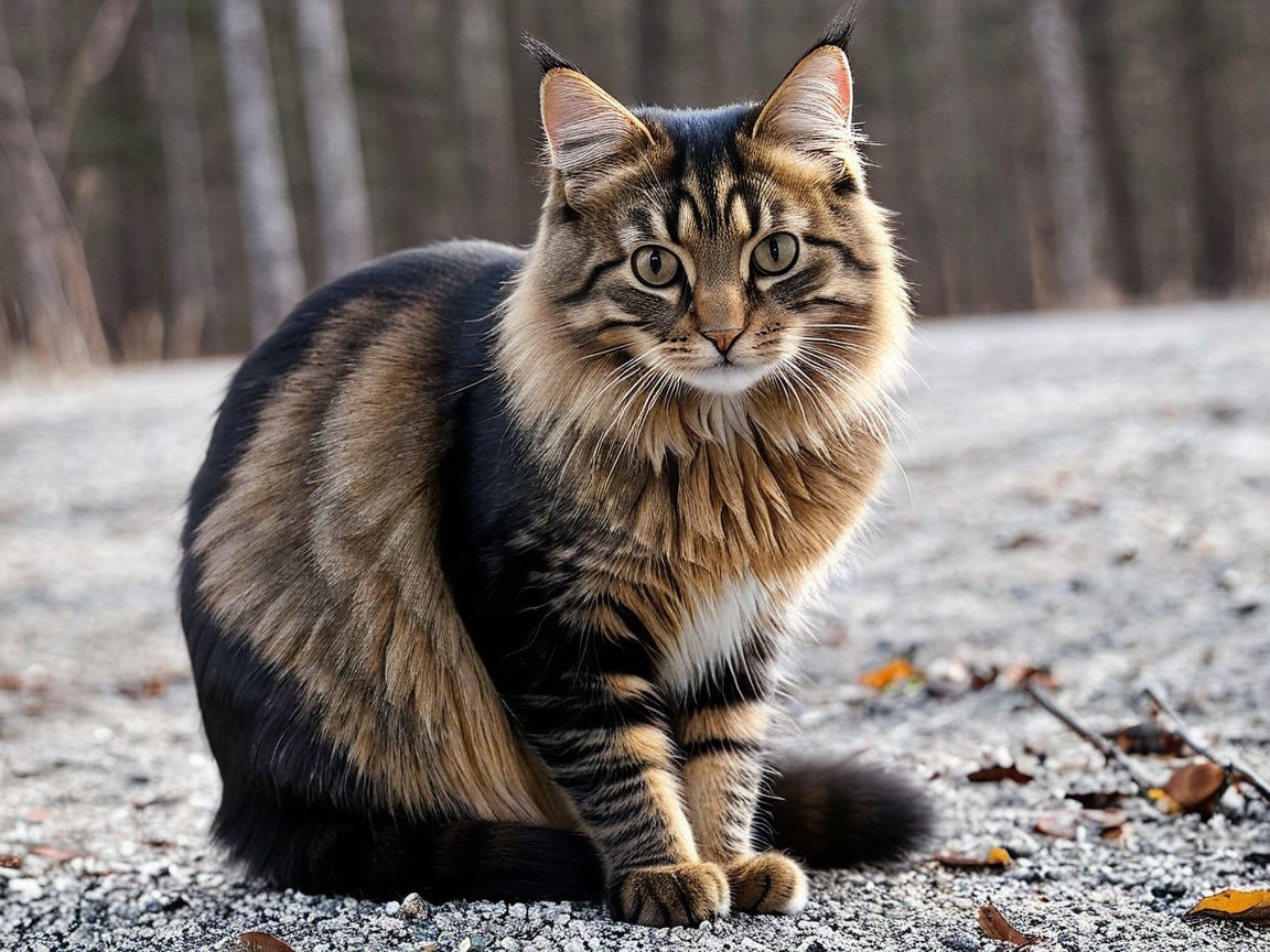 Majestic Cat on Gravel Path with Green Eyes