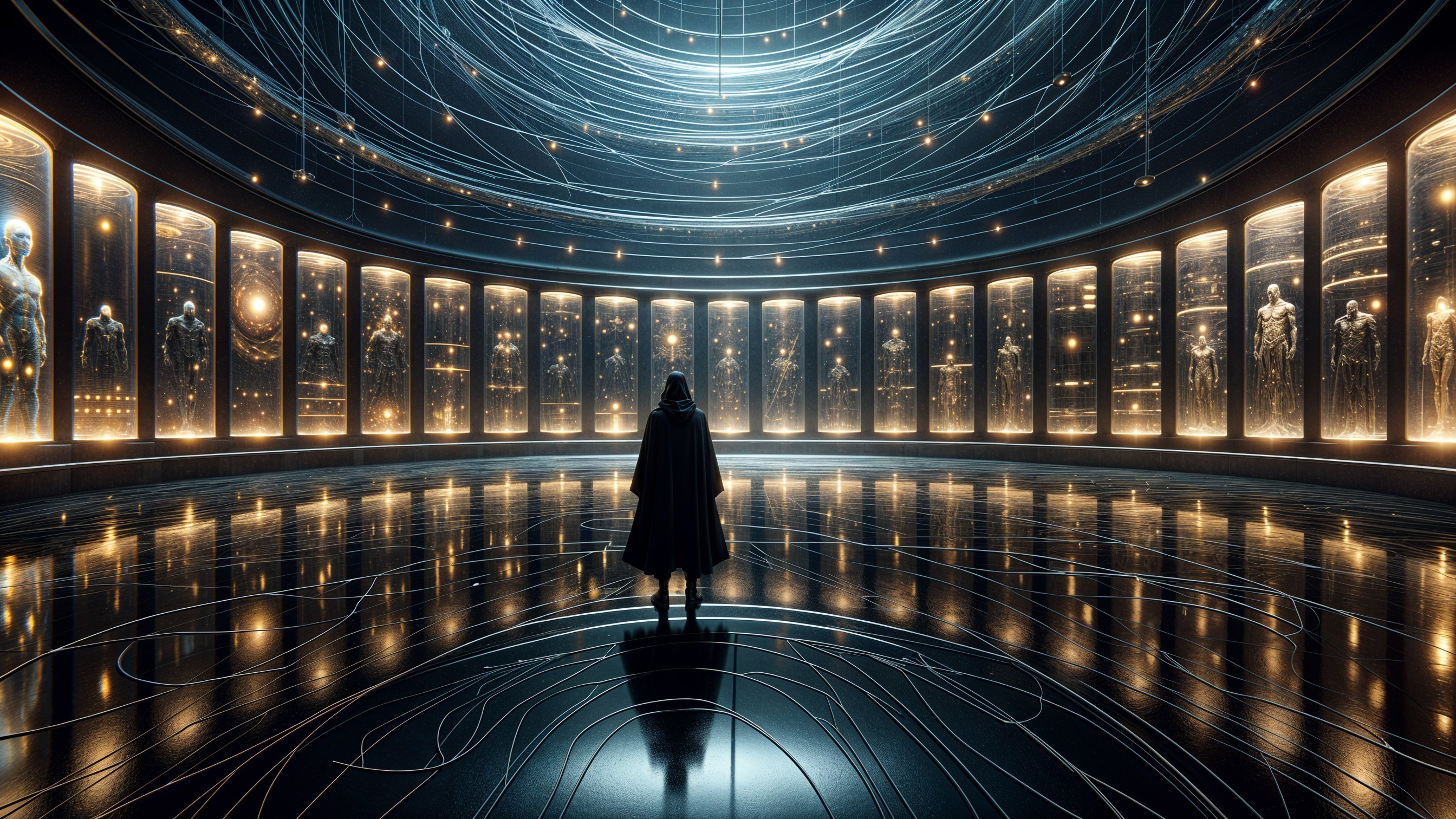 Futuristic Chamber with Holographic Robotic Displays