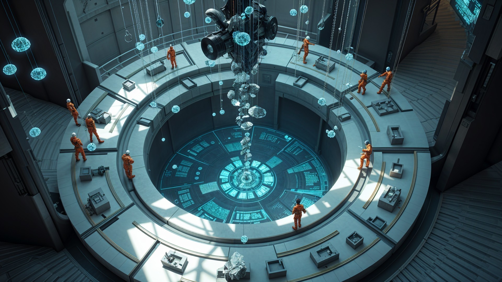 Futuristic High-Tech Laboratory with Holographic Displays