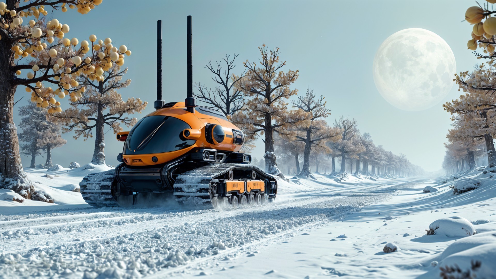 Futuristic Robotic Vehicle in Snowy Landscape