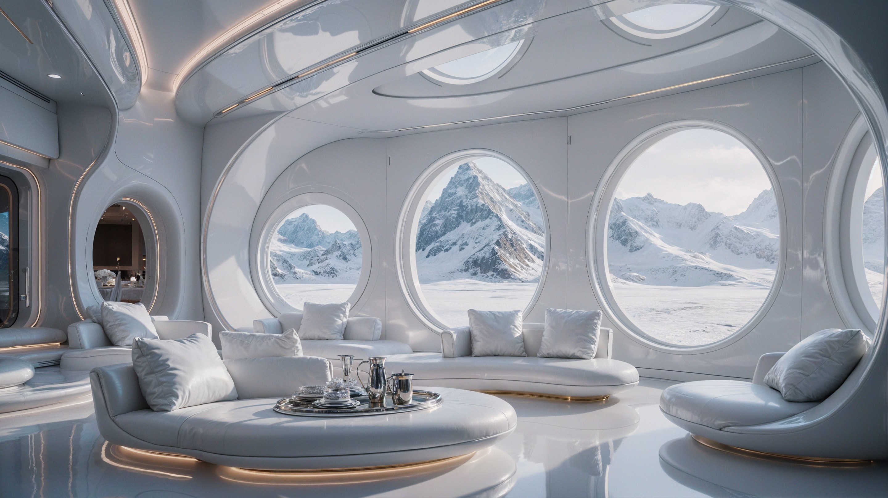 Modern Minimalist Interior with Mountain View