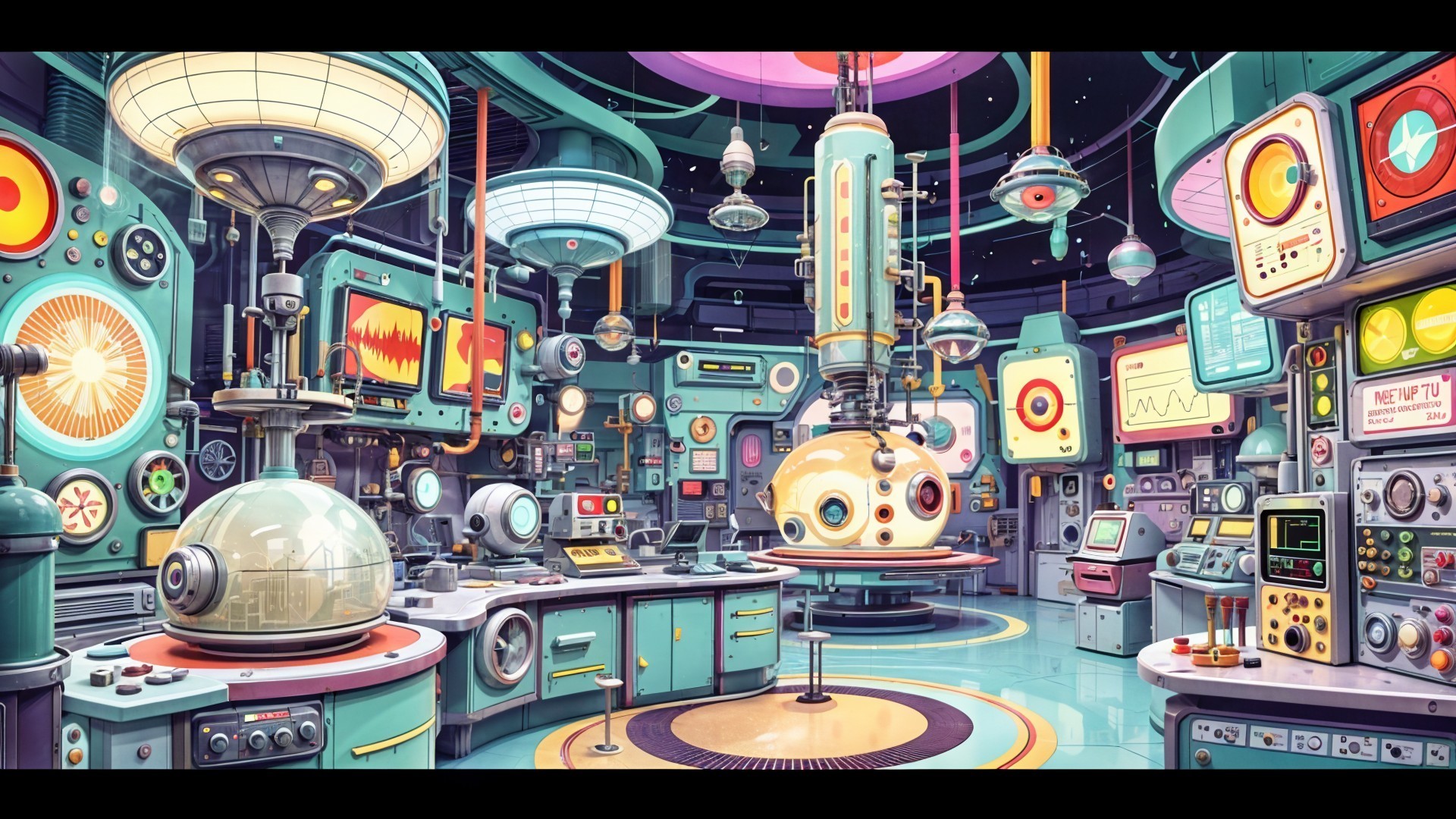 Futuristic Laboratory with Retro Gadgets and Screens