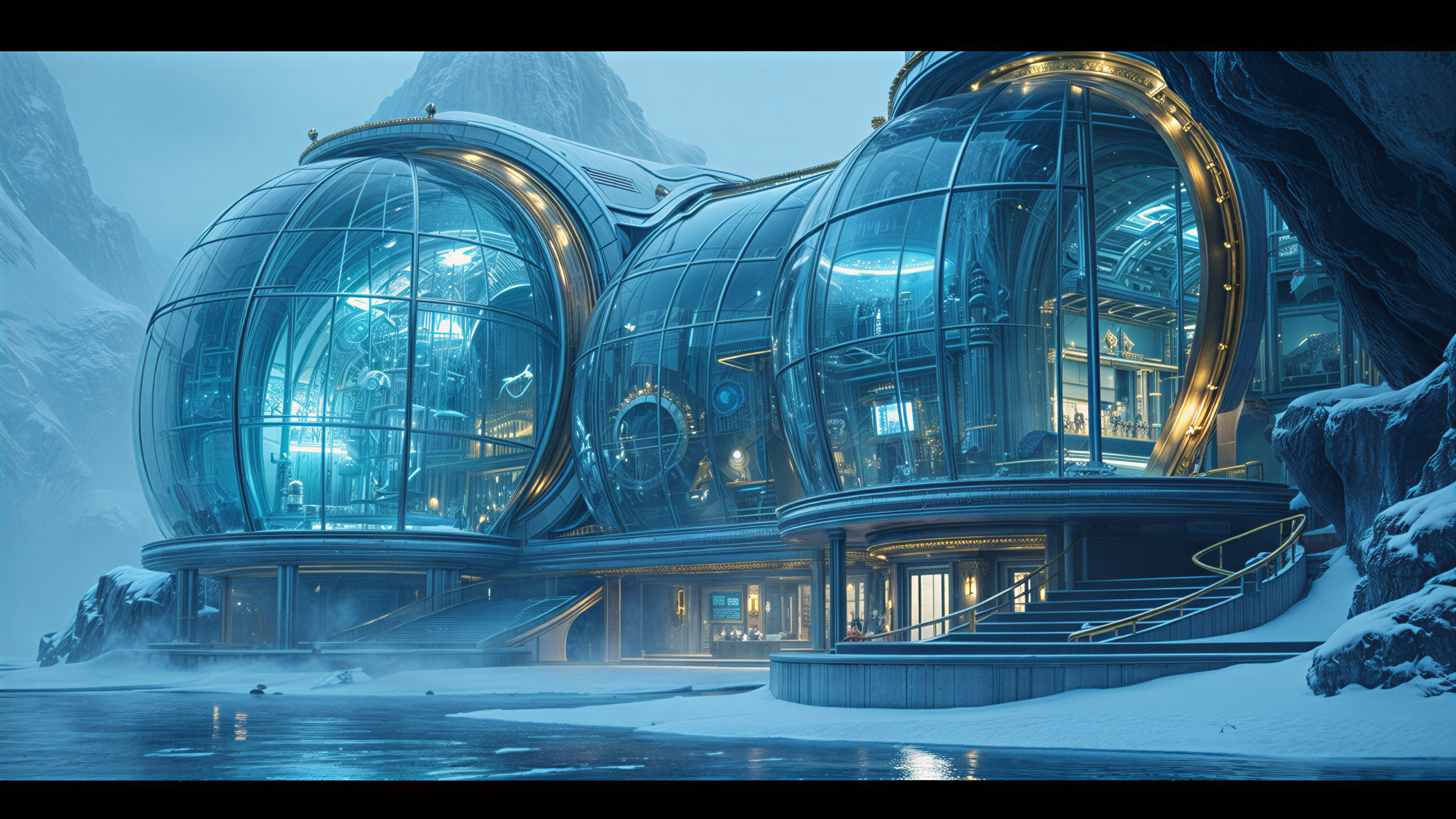 Futuristic Dome-Shaped Structure in Snowy Landscape