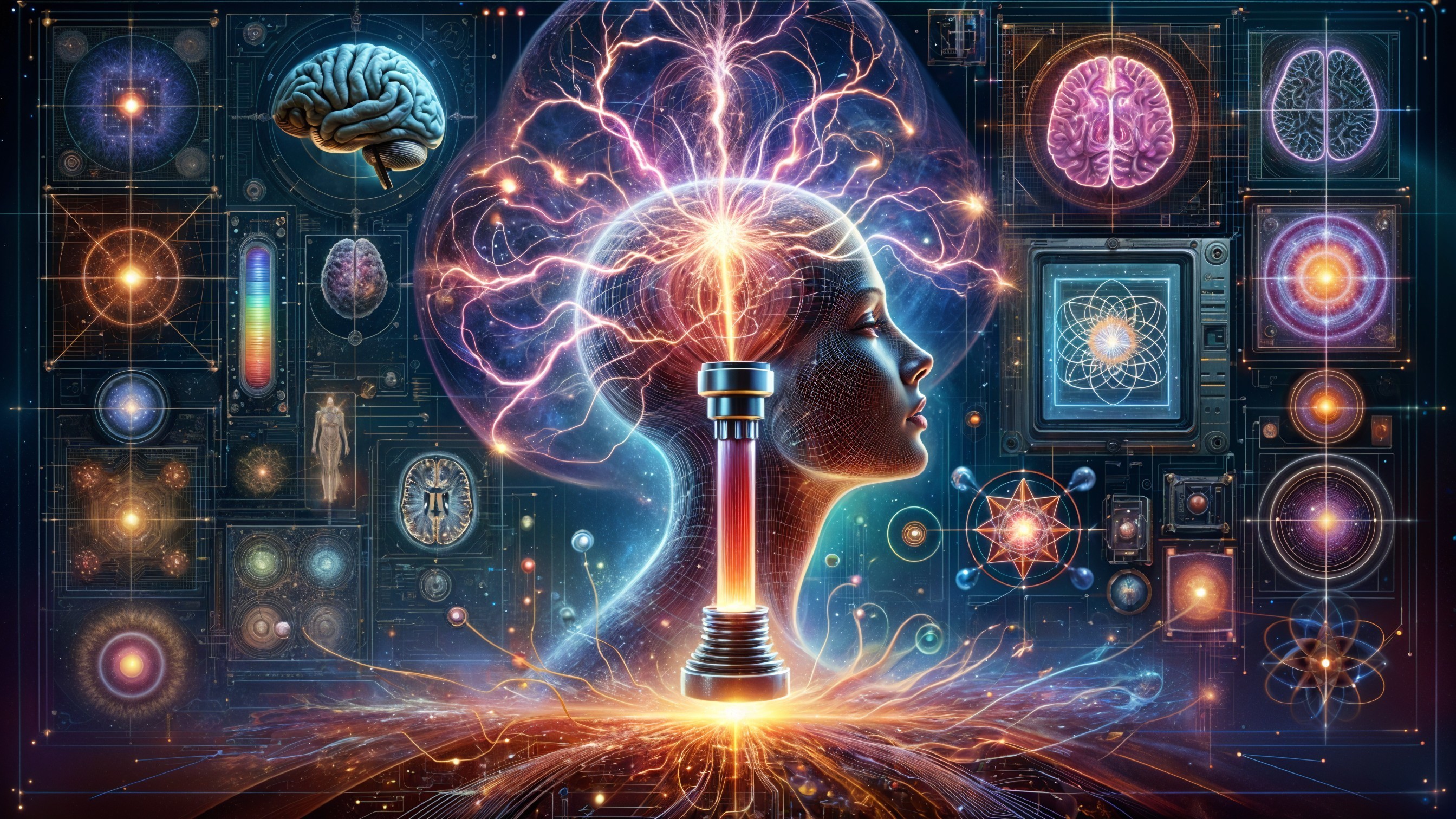 Profile of a Woman with Illuminated Brain and Neurons