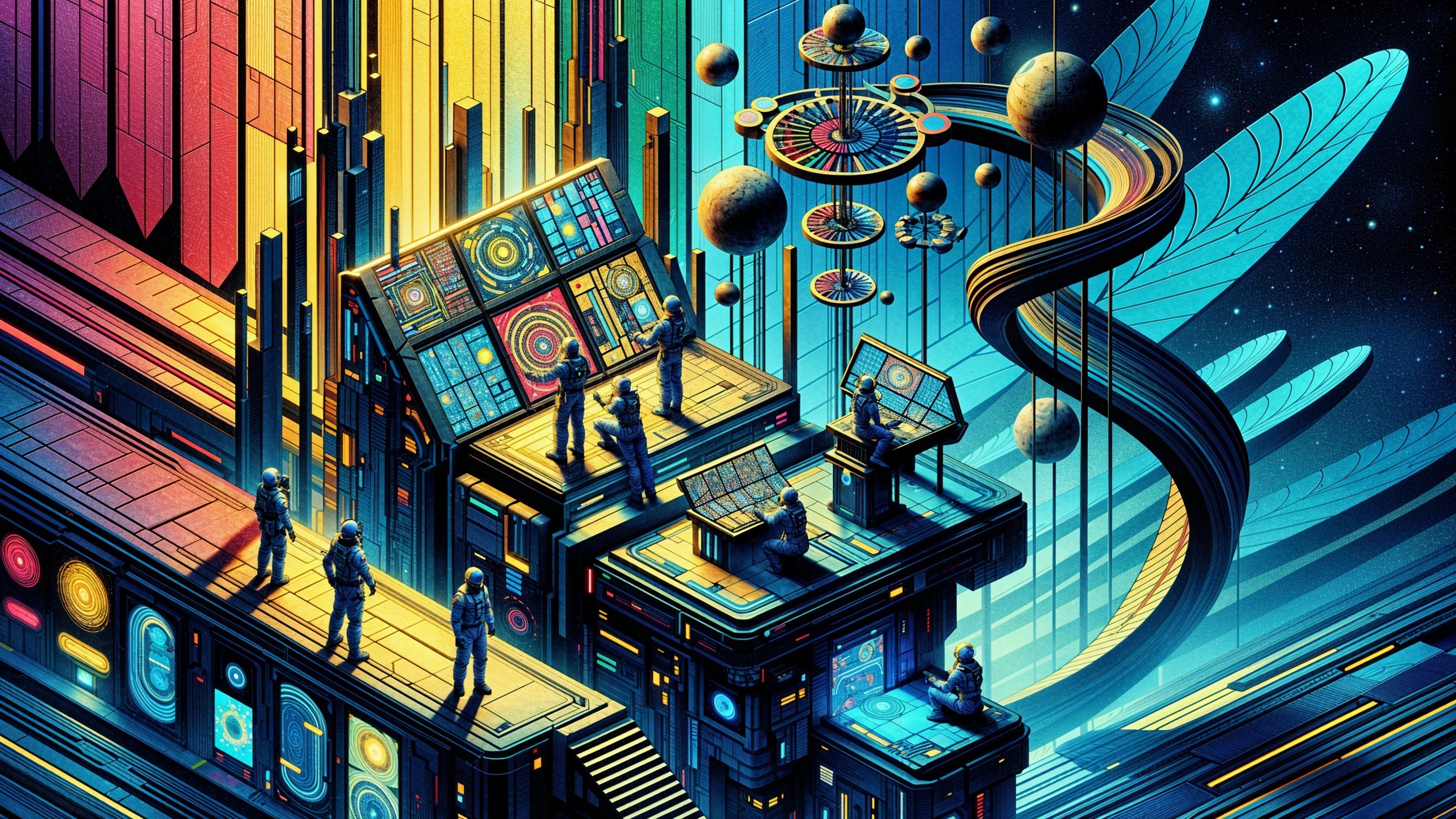 Futuristic Astronauts in a Cosmic Spacecraft Scene