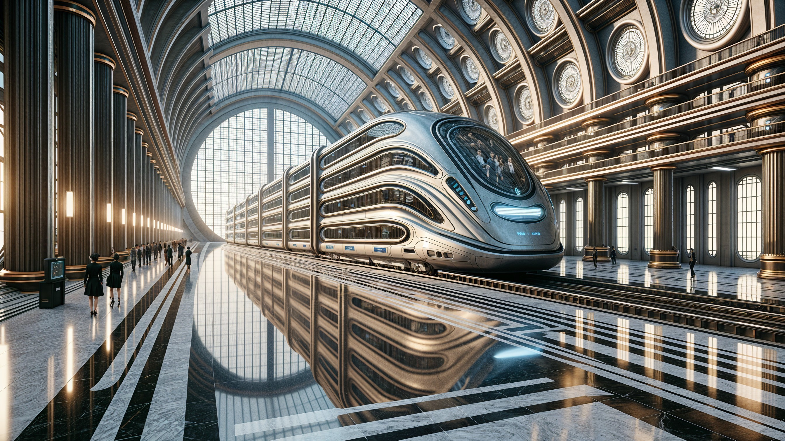 Futuristic Train Station with Sleek Design Elements